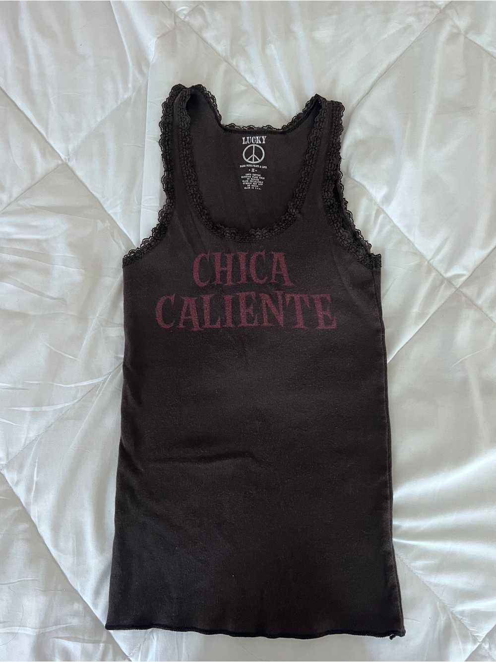 Y2K Lucky Brand Black 'Chica Caliente' Lace-Trim Tank Top